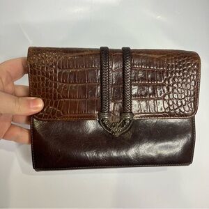 Brighton‎ croc embossed leather clutch brown 8” x 5.75”